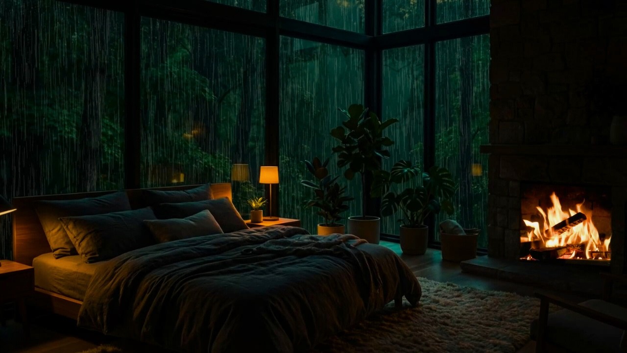 Can't Sleep? Sleep Instantly with Cozy Rain & Fireplace Ambience (8 Hours)
