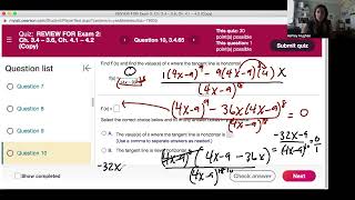 Math 1325 Exam 2, Derivative Rules, Implicit Differentiation, 1st and 2nd Derivative Applications