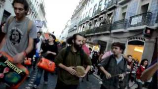 Drumming and Chanting through Chiado, General Strike Lisbon Portugal