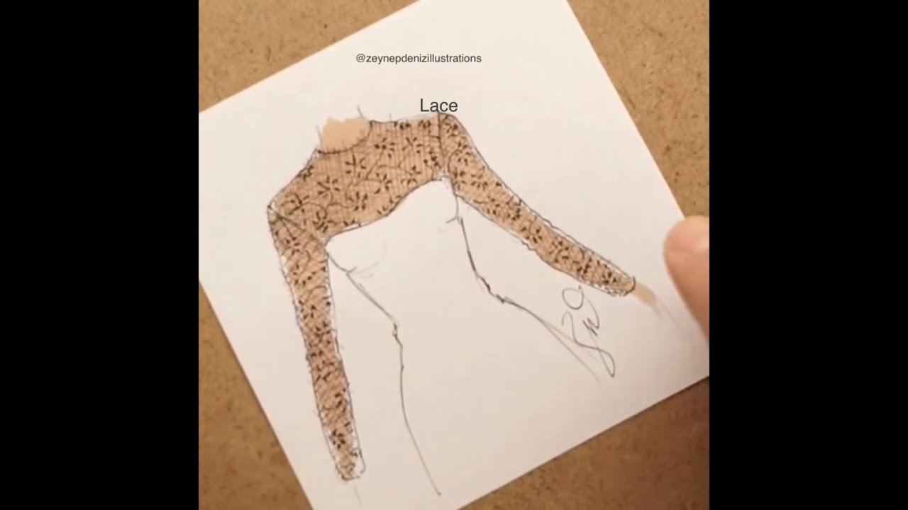 Fashion sketch tutorial by ZEYNEP DENIZ-drawing lace