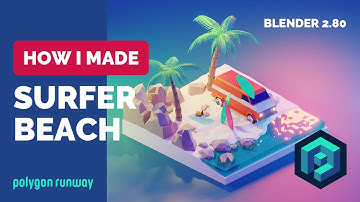 Surfer Beach in Blender 2.8 - Low Poly 3D Modeling Timelapse Tutorial
