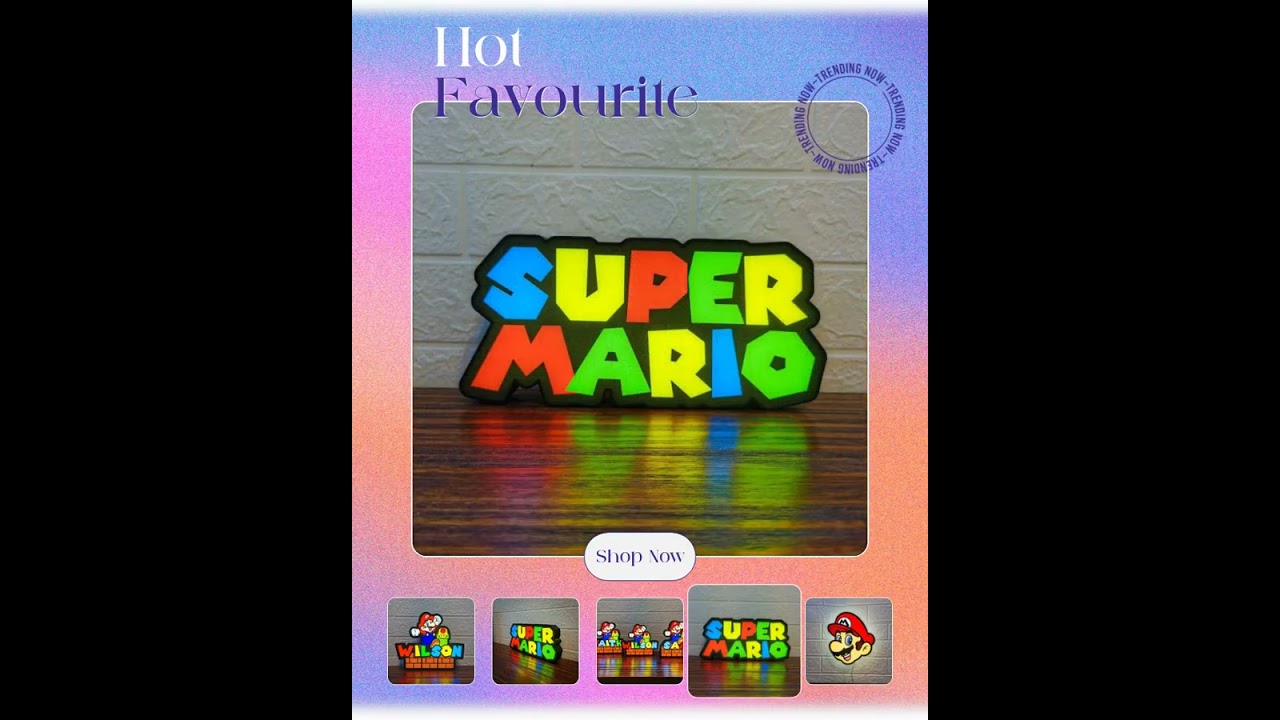 Super Mario Bros. Logo LED Light Box Fully Dimmable & USB Power