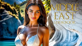 [4K] AI Lookbook Middle East Beautiful Girl Model Video- Marble Caverns of Carrera Lake, Chile