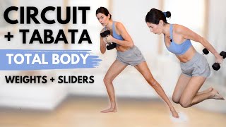 Total Body Circuit + Tabata Workout (55 Mins) - At Home Workout with Sliders + Weights