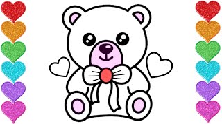 Cute Teddy With Heart🧸❤️ Drawing Colouring and Painting Tutorial Step By Step For Kids and Toddlers