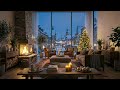 【4k】Christmas Fireplace & Falling Snow | Calm Study & Sleep Ambience