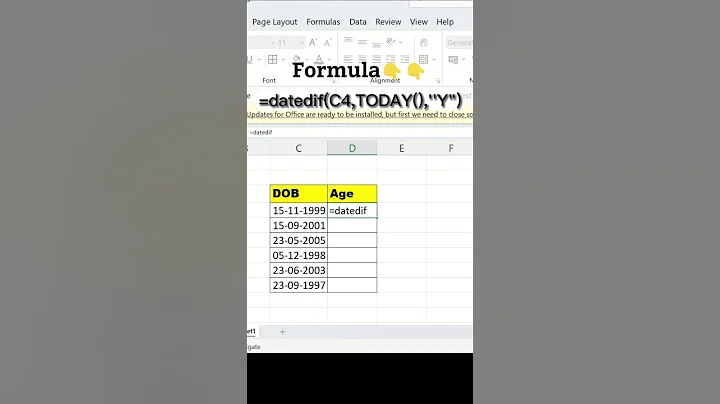 calculate age in Excel|get the age in years from date of birth|age calculator#shorts#msexcel#tricks