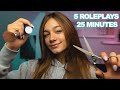 ASMR - 5 ROLEPLAYS IN 25 MINUTES! (make-up, hairdresser, eye exam, drawing you and librarian)