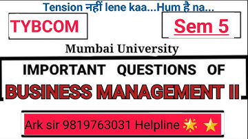 BUSINESS Management II | Most Important  Questions |Tybcom sem5 Exam |Mumbai  University  Exam