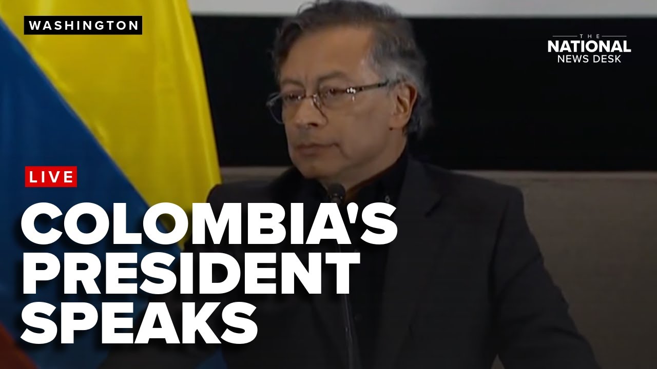 Colombian President Gustavo Petro holds a press conference following meeting with Trump