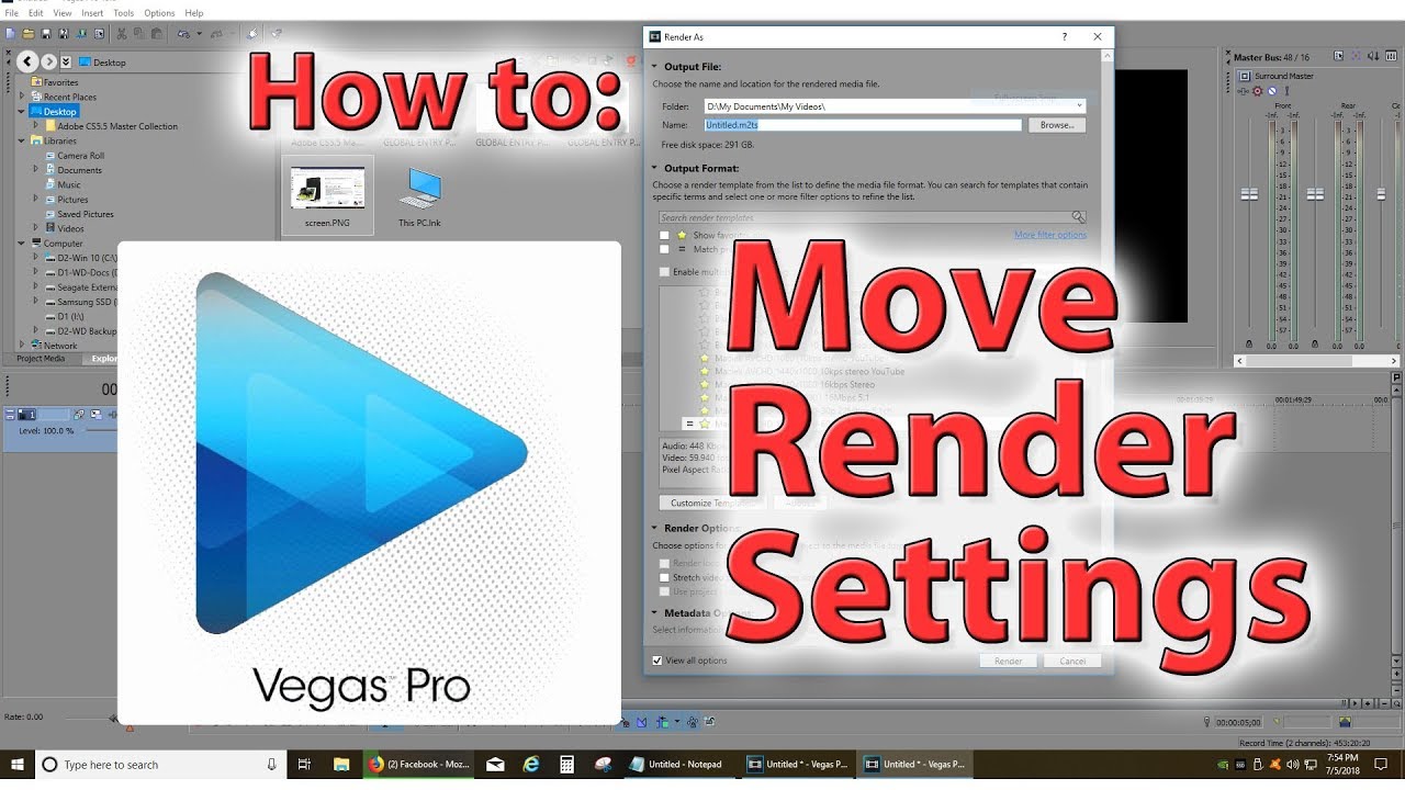 How to move Sony Vegas Render Settings - YouTube