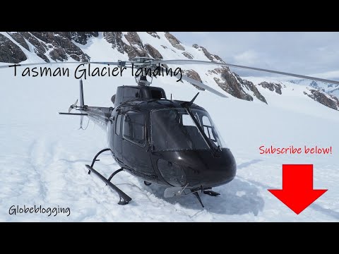 Helicopter landing on the Tasman Glacier New Zealand