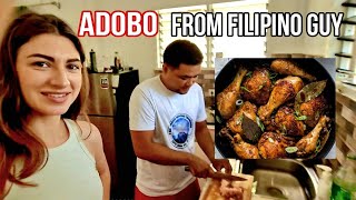 Filipino guy visit my house, bring durians and cook chicken adobo and sinigang