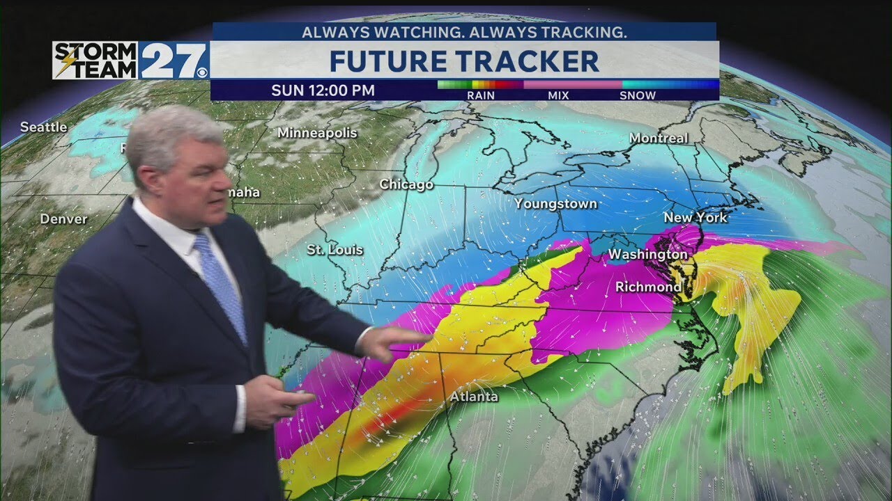 Tracking snow showers, cold temperatures, and a winter storm - YouTube