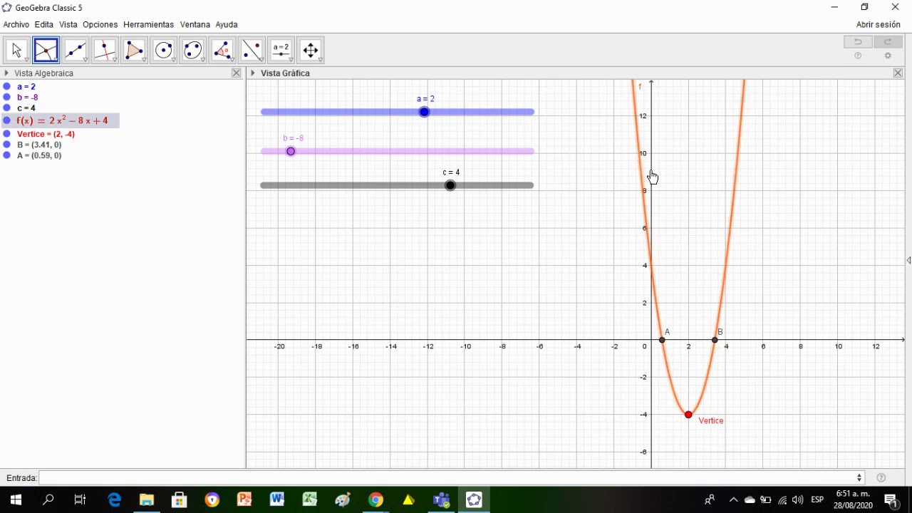 Elementos de una Función cuadrática   Geogebra