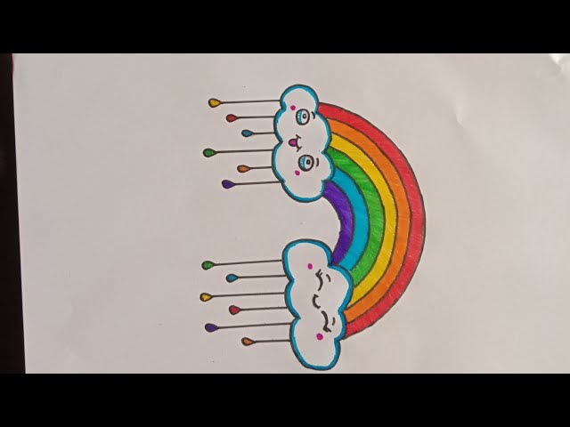 How to Draw a Rainbow and Clouds with Raindrops Easy 🌈🌧 