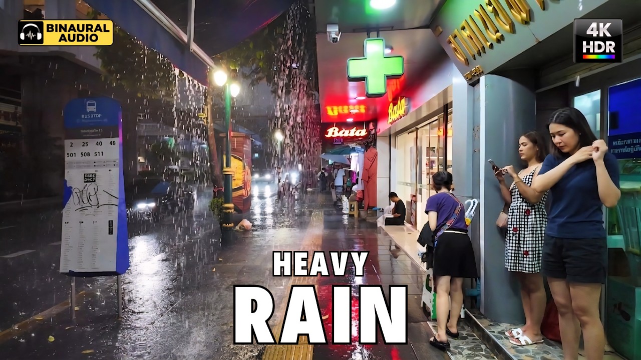 Bangkok, Thailand | Audio | Rain Walking Tour 4K