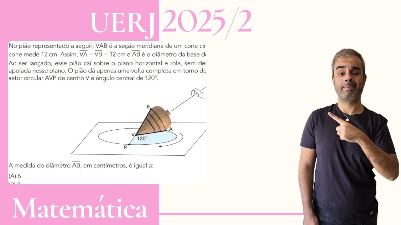 UERJ 2025/2 - No pião representado a seguir, VAB é a seção meridiana de um cone circular reto
