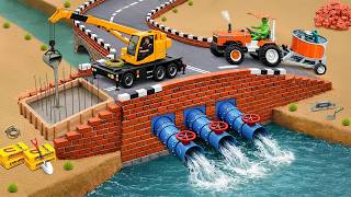 DIY Mini Tractor Builds Brick Bridge with 3 Water Pipes Drainage