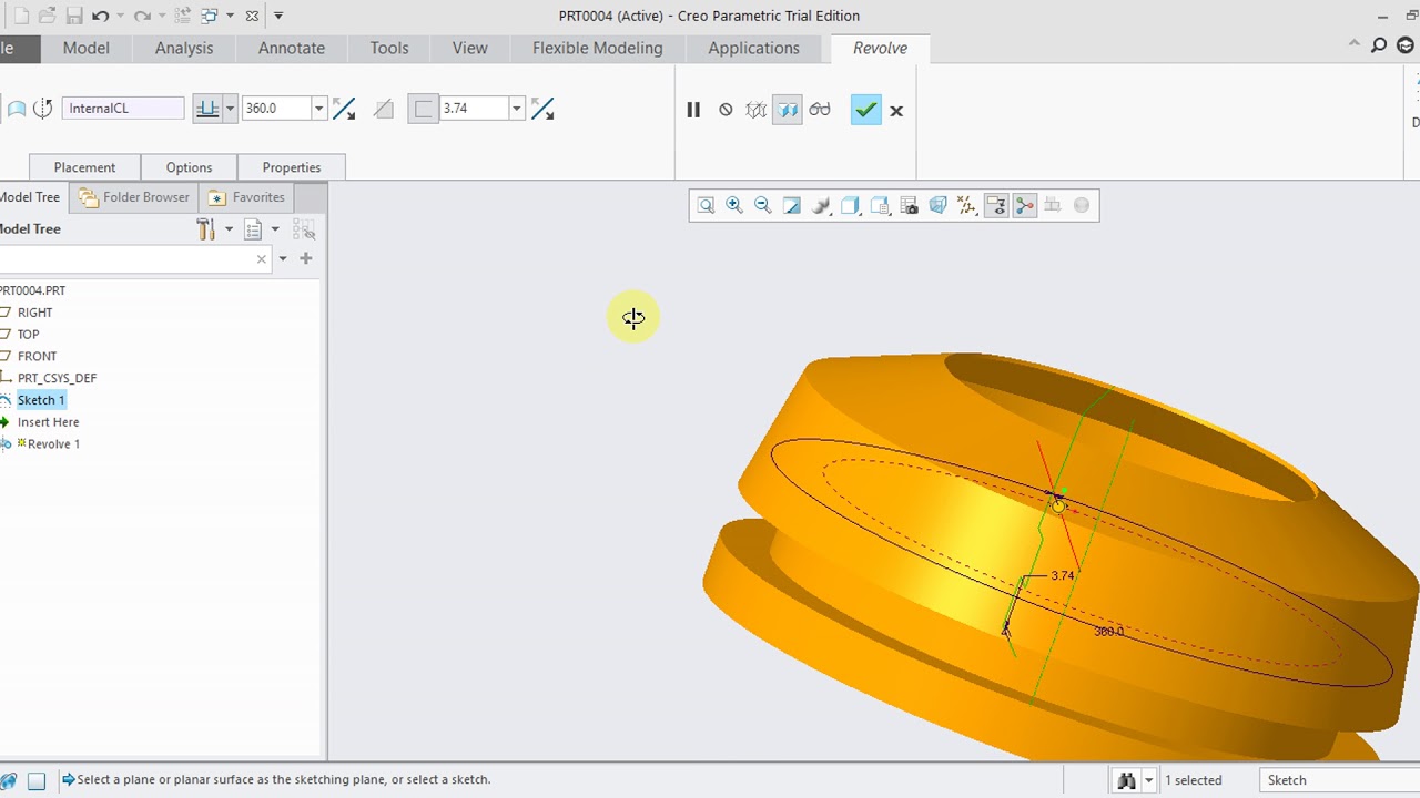 CREO 5.0 Tutorial Tamil 28 : Revolve | Shapes | Part | creo - YouTube