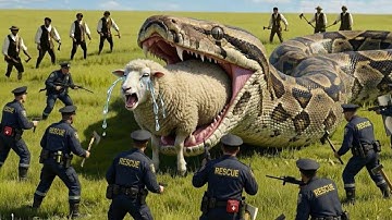 Heroic police rescue team rescues poor sheep from giant python attack