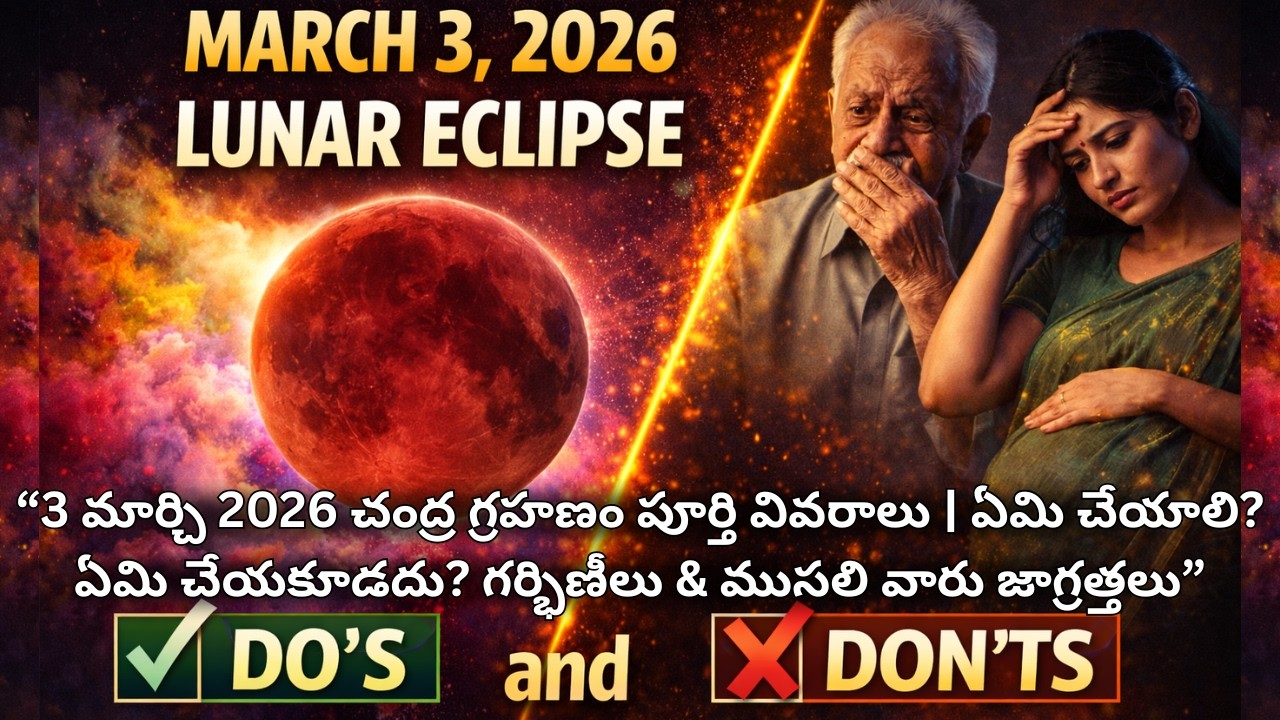 3 మార్చి 2026 చంద్రగ్రహణం పూర్తి వివరాలు | ఏమి చేయాలి? ఏమి చేయకూడదు? గర్భిణీలు&ముసలి వారు జాగ్రత్తలు
