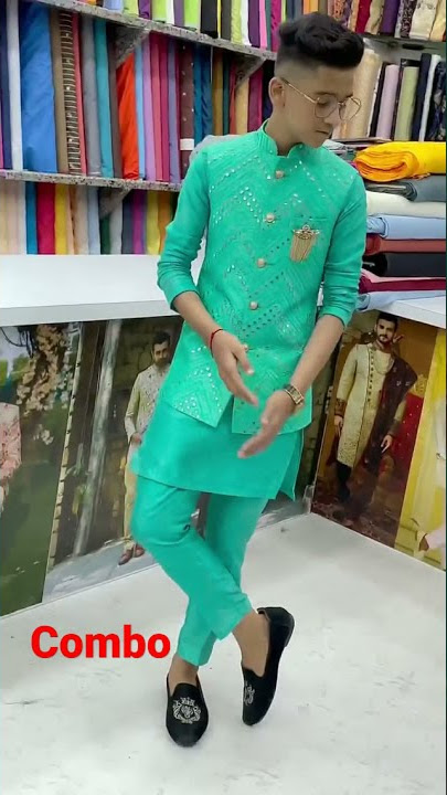 Light Green Kurta Pajama Koti Combo MD cloth