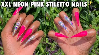 XXL Neon Pink Nails | Bling Application | Enailcouture Extreme Stiletto | No Acrylic Nails At Home screenshot 5