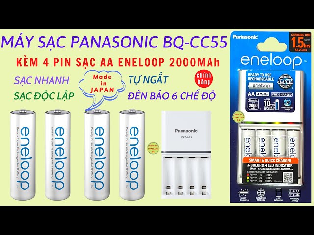 Máy sạc Panasonic BQ-CC55 sạc nhanh, tự ngắt, độc lập kèm 4 pin sạc Eneloop 2000mAh
