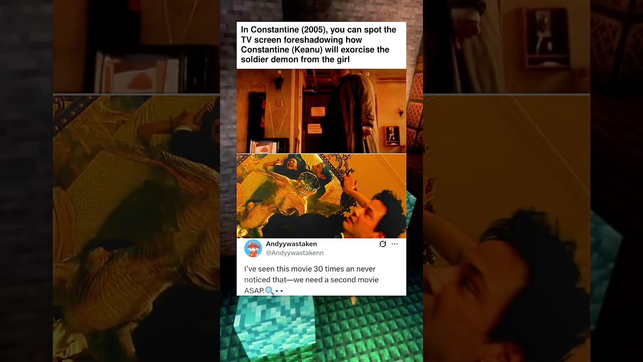 In Constantine (2005), you can spot the TV screen foreshadowing how Constantine (Keanu) will