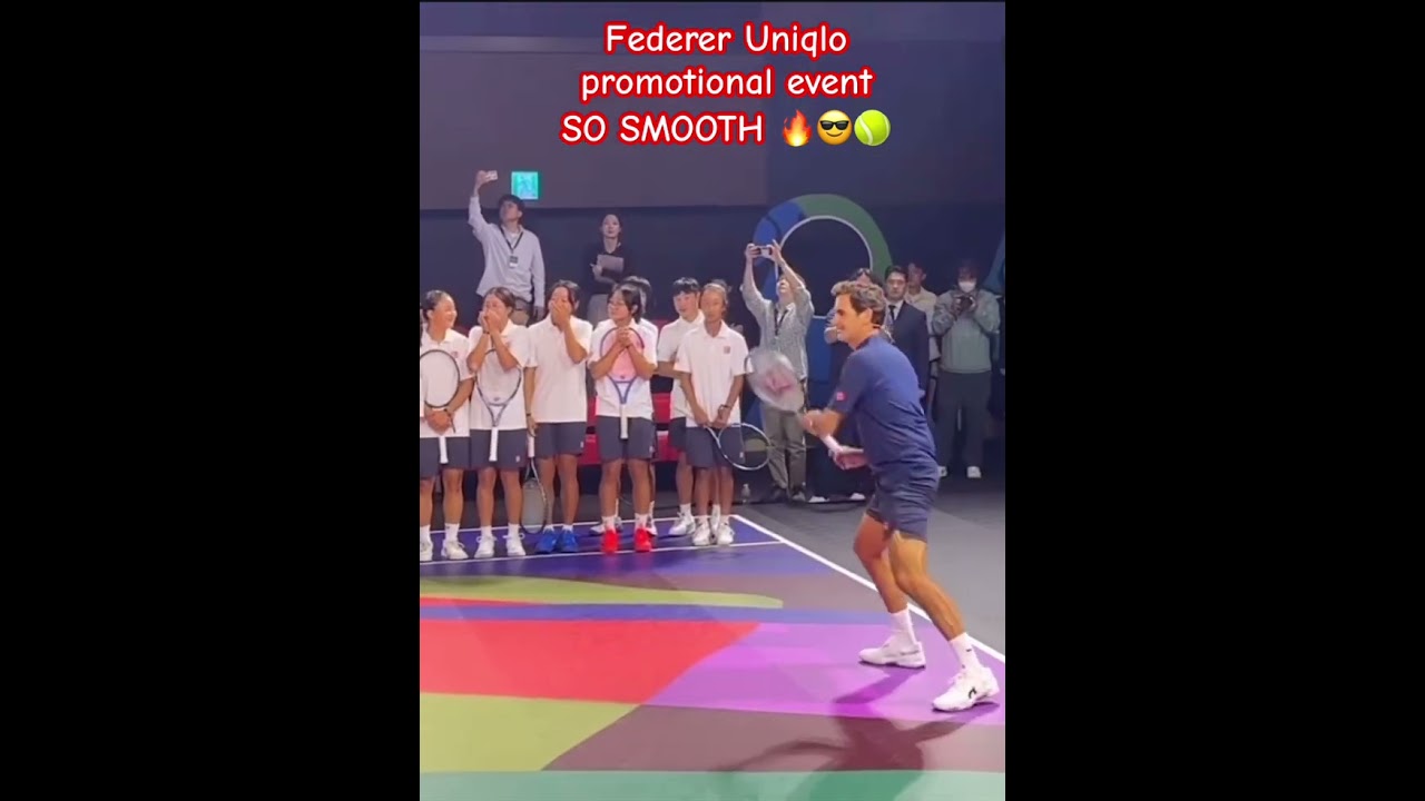 Federer 2025 - so smooth forehand; body weight transfer and follow through, Uniqlo promotional event