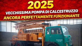 POMPA PER CALCESTRUZZO MONTATA SU VECCHIO CAMION ITALIANO PERFETTAMENTE FUNZIONANTE FIAT 682