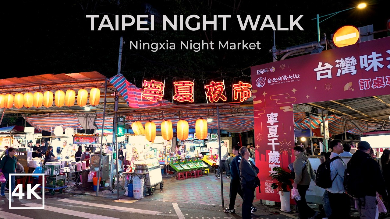 台北夜市を歩くアンビエンス｜寧夏夜市 台湾｜散歩 睡眠・リラックス向け｜4K バイノーラル録音