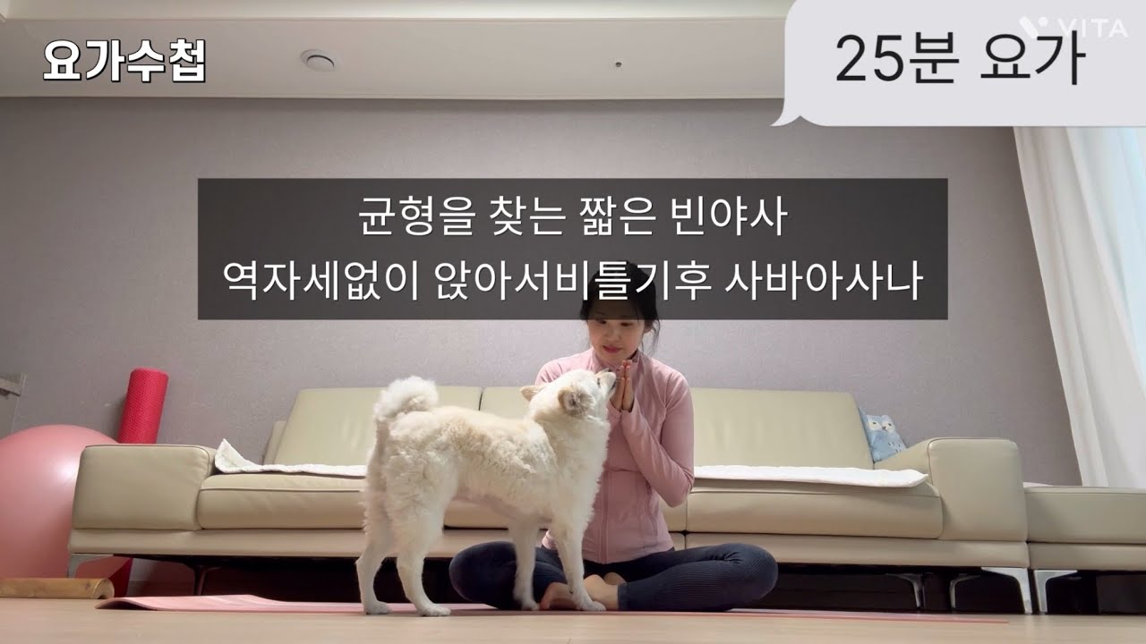 25분/균형찾는 짧은 빈야사/역자세없이 앉아 비틀기후 사바아사나