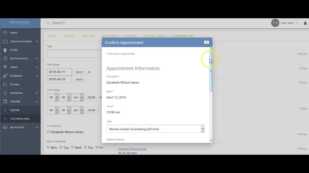 Make a Counseling Appt. in HireSaints YouTube