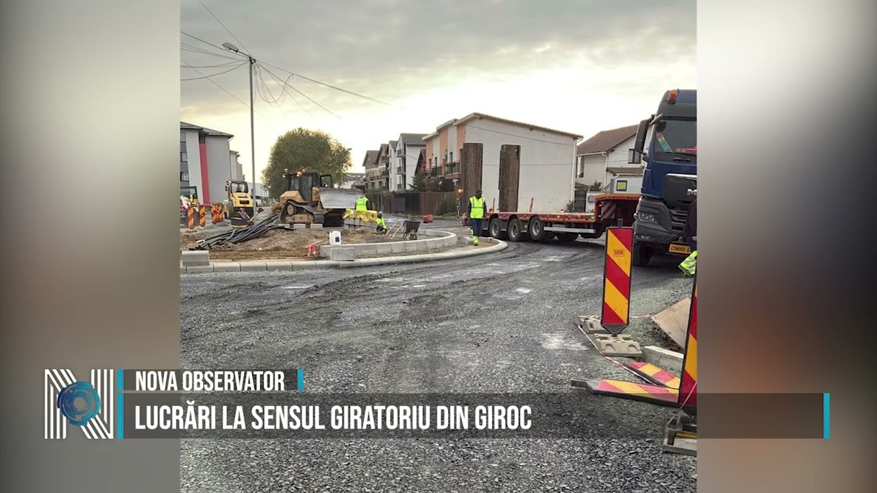Lucrări la sensul giratoriu din Giroc