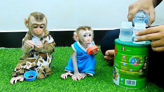 Little Dobi & Doddy Play With Their Obdient Waiting Mom Mixing Milk