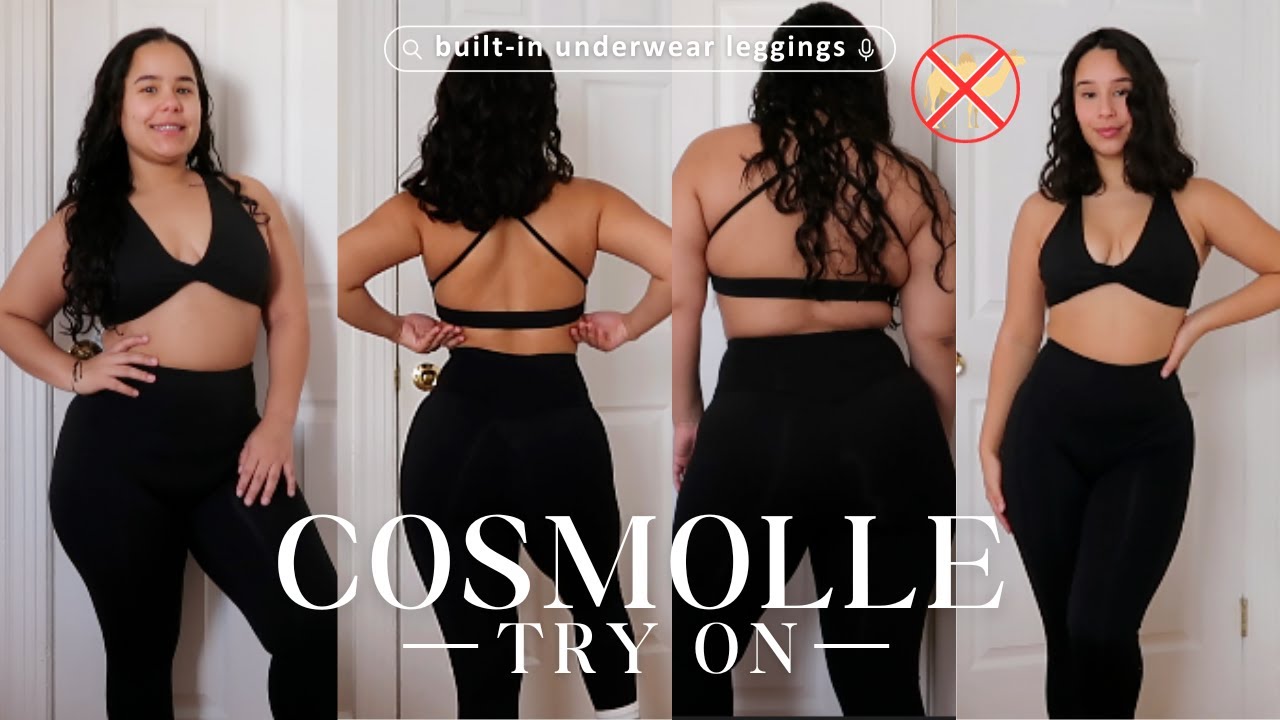 COSMOLLE Leggings & Sports Bra Set TRY-ON  Built-In Underwear Gym Leggings  #cosmolle 