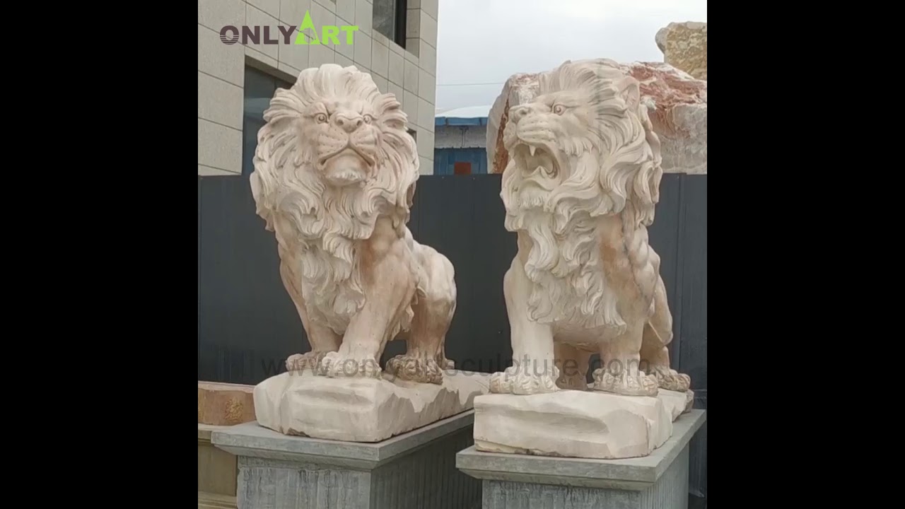 Garden decoration stone stock lion cloudy rosa marble lion statue for outdoor
