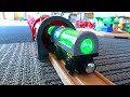 Subway long tunnel & green glow train, wooden Thomas & Tayo Brio trains