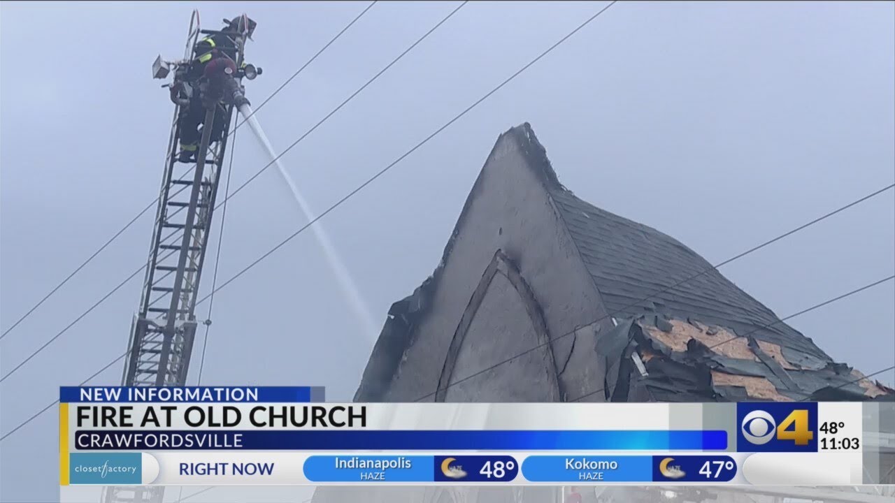 Fire crews battle fire at historic church in Crawfordsville - YouTube