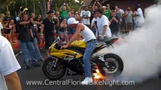 Burnout and lights bike on fire - June 2010 - Daytona Beach Bike Night