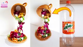 How to make Beautiful cup fountain show piece |floating tea cup with Flowers | Plastic bottle Arts