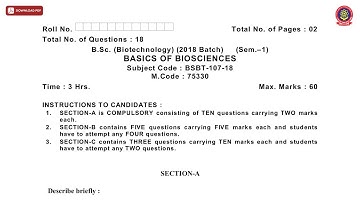 BSC 1ST SEM BT BASICS OF BIOSCIENCES DEC 2020 | PTU