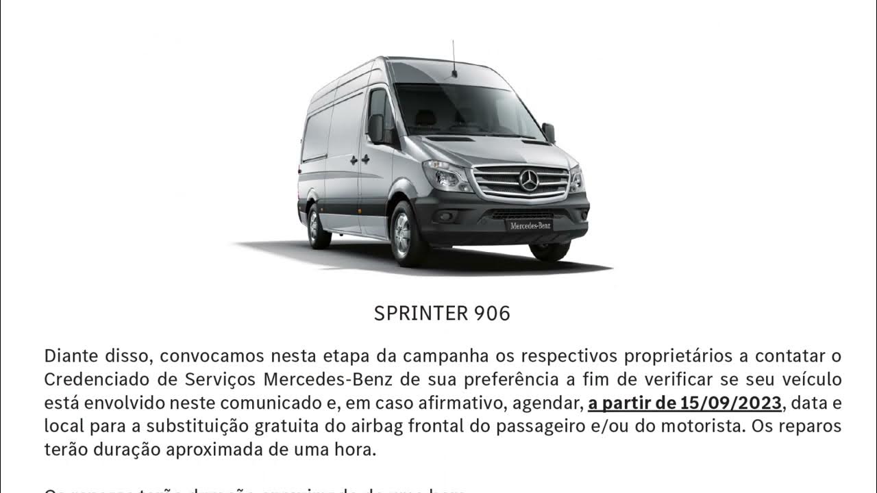 Recall Mercedes-Benz Modelo Sprinter 906 