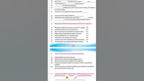 Space and Satellite chapter 12 class 6 Sindh Text book for pst and jest exercise and MCQs objective