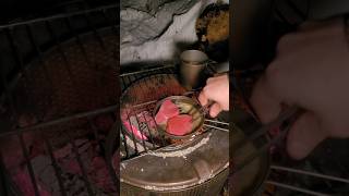 Tuna Steaks on the Campfire - Winter Camping Bushcraft Shelter