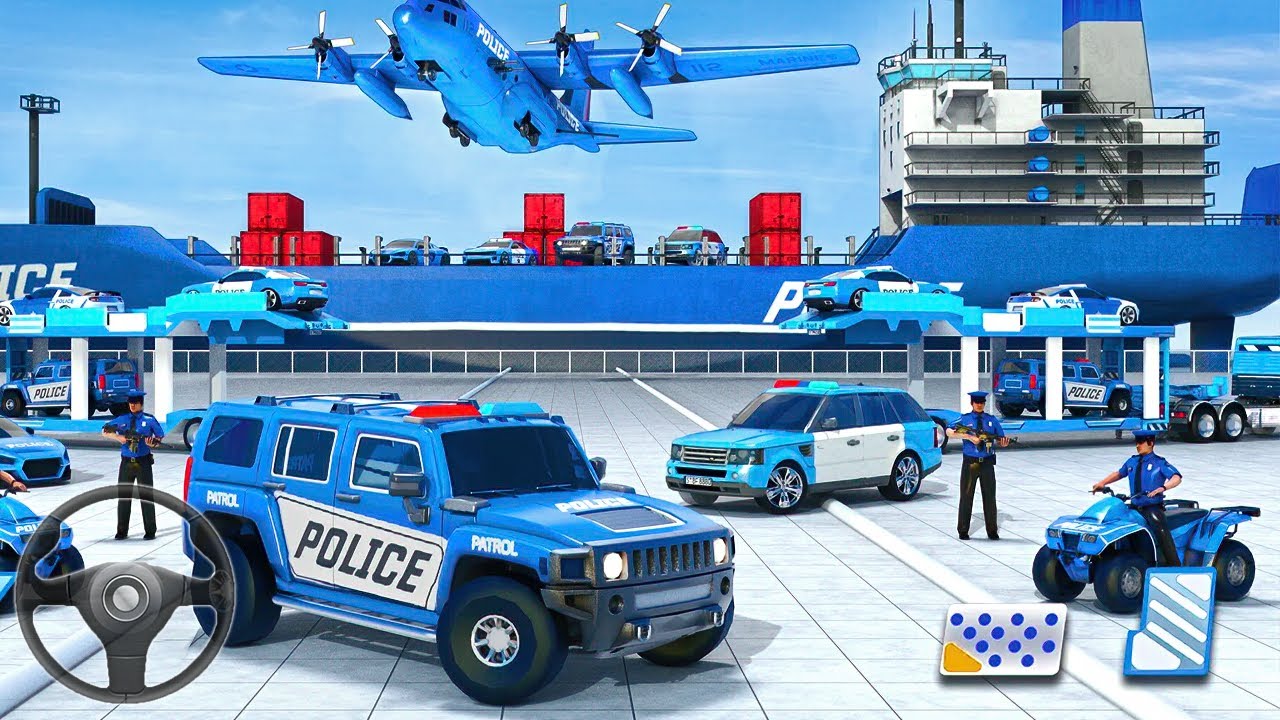 US Police Car Park Transporter Driving - Police Trailer Truck Driver Simulator - Android Gameplay