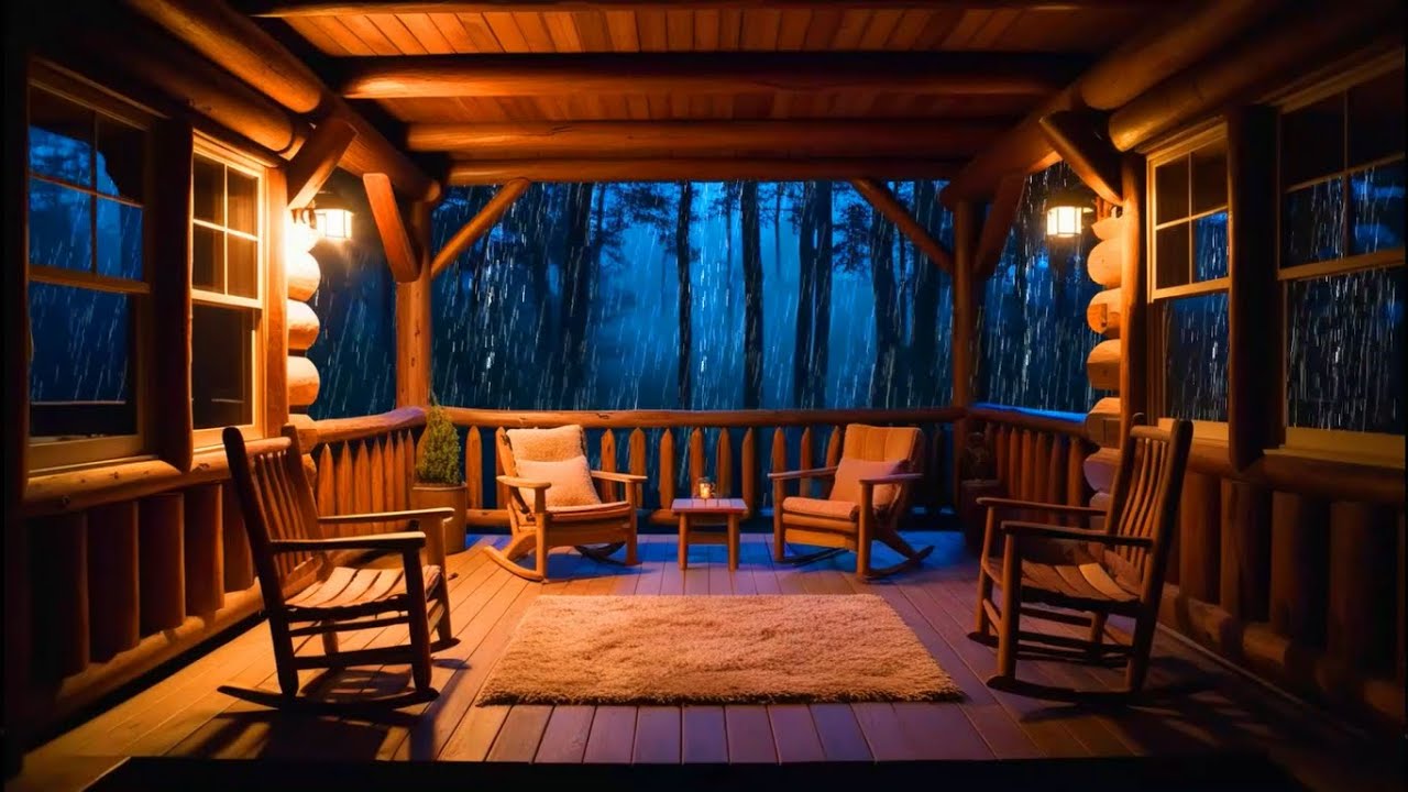 Rain in Cozy Cabin with Warm Fireplace and Gentle Rain on Lakeside to ...