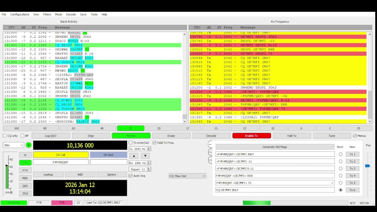 LIVE Ft8 30 Meterband